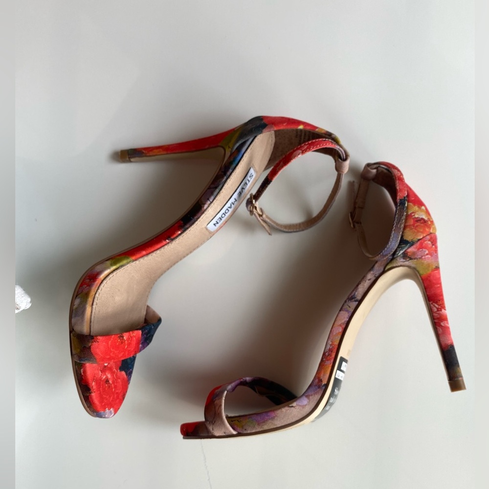 Steve Madden Red Floral Ankle-Strap Stiletto Heels